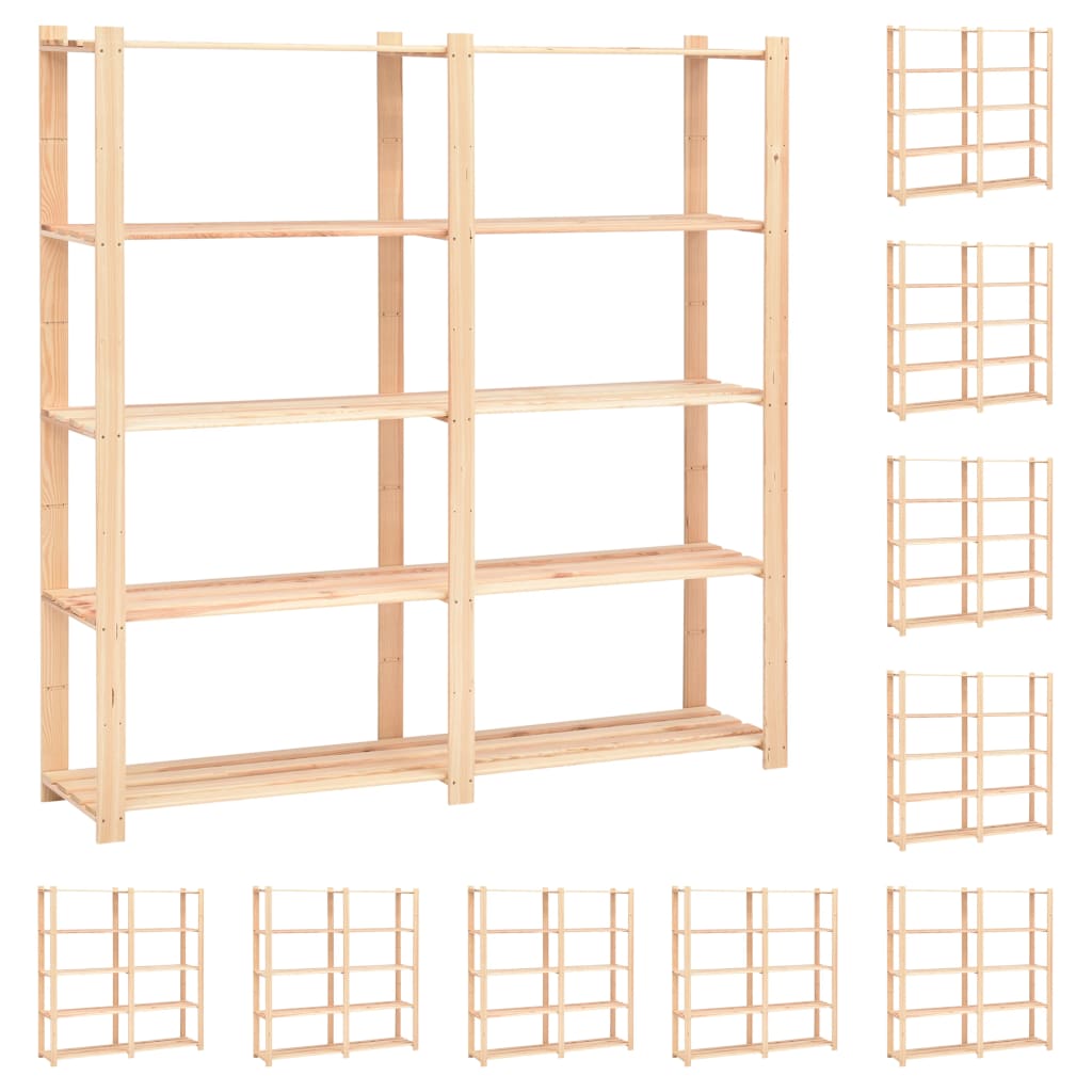 10 Unidades arrumação 5 prateleiras 170x38x170cm pinho 500 kg