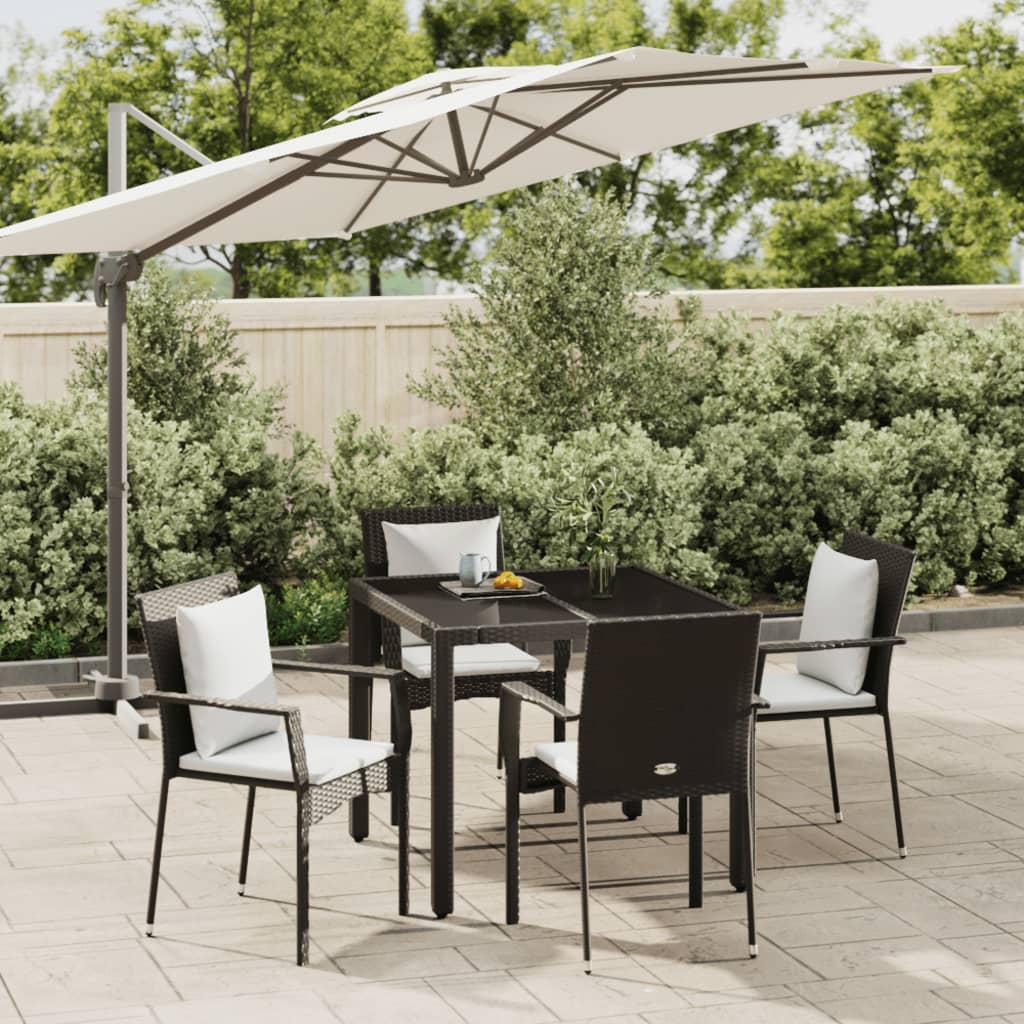 5 Pcs conjunto de jantar p/ jardim c/ almofadões vime PE preto