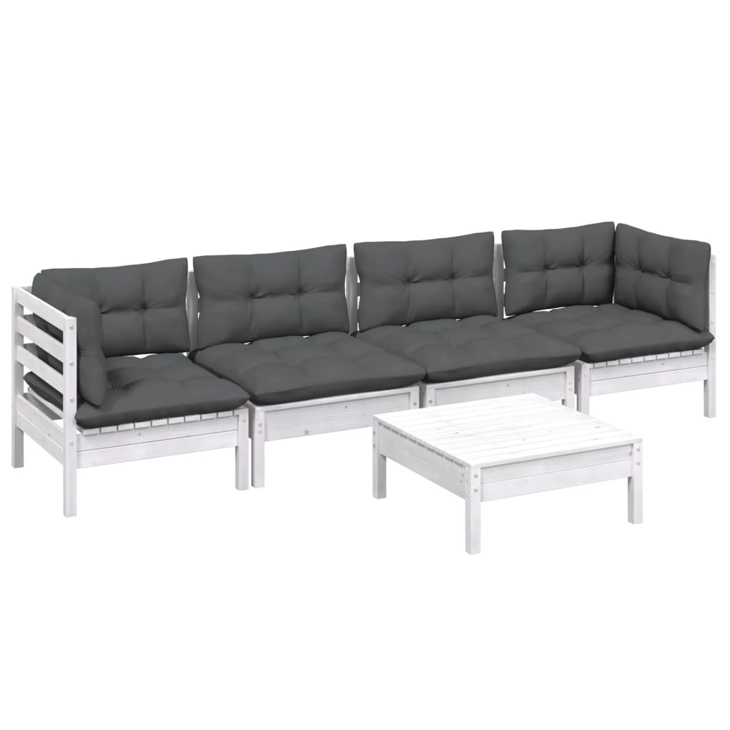 5 Pcs conjunto lounge de jardim c/ almofadões pinho maciço