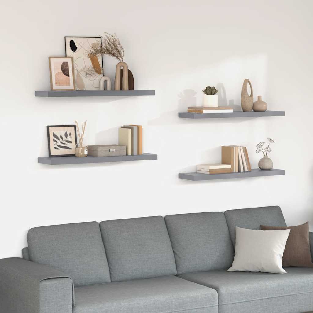Prateleiras parede suspensas 4 pcs 90x23,5x3,8cm MDF cinzento