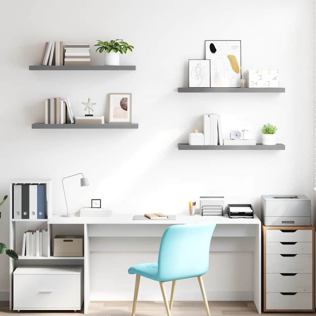 Prateleiras parede suspensas 4 pcs 90x23,5x3,8cm MDF cinzento
