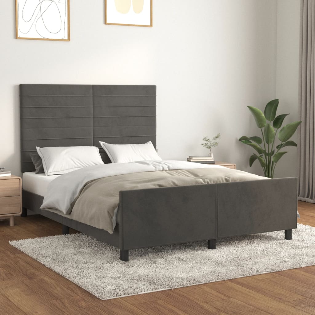 Estrutura de cama sem colchão 140x200 cm veludo cinzento-escuro