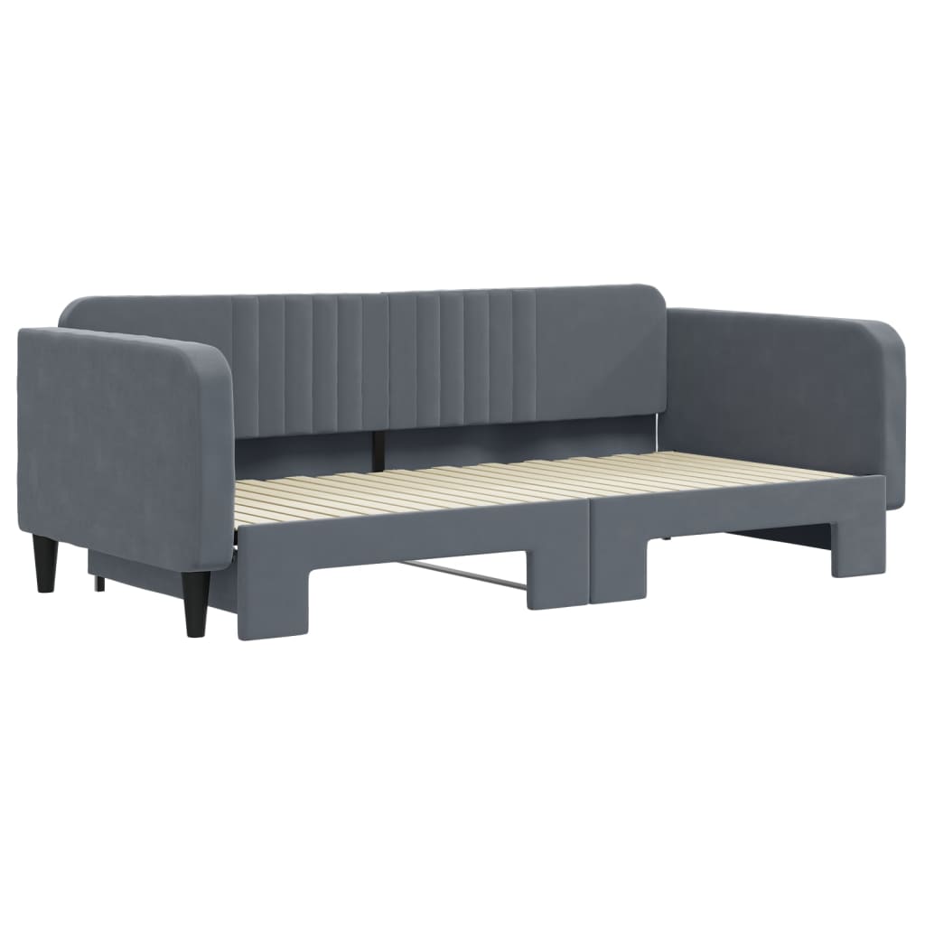 Sofá-cama com gavetão 100x200 cm veludo cinzento-escuro