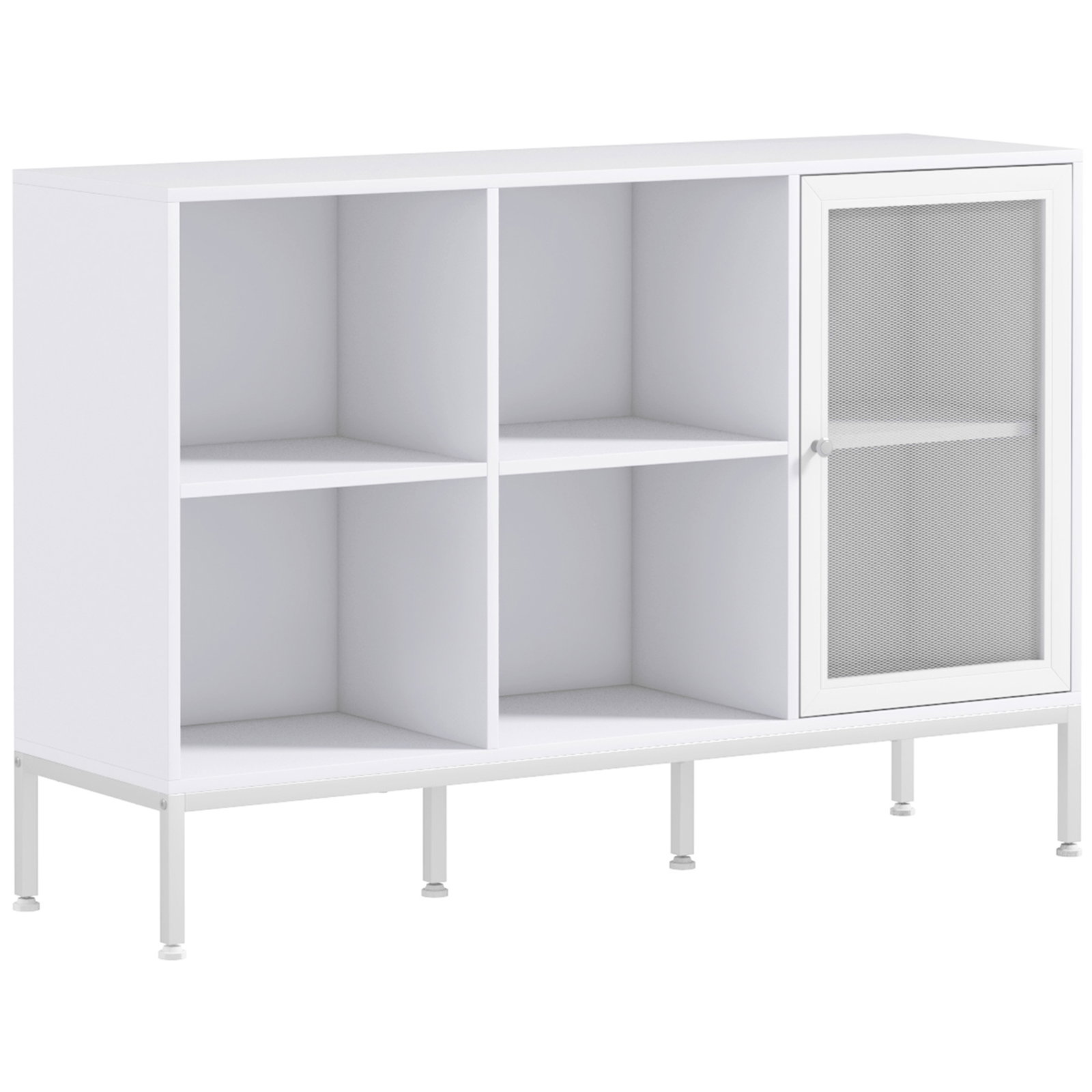 Aparador de cozinha com porta de malha 4 compartimentos abertos e estante ajustável para sala 120x37x81,5 cm branco