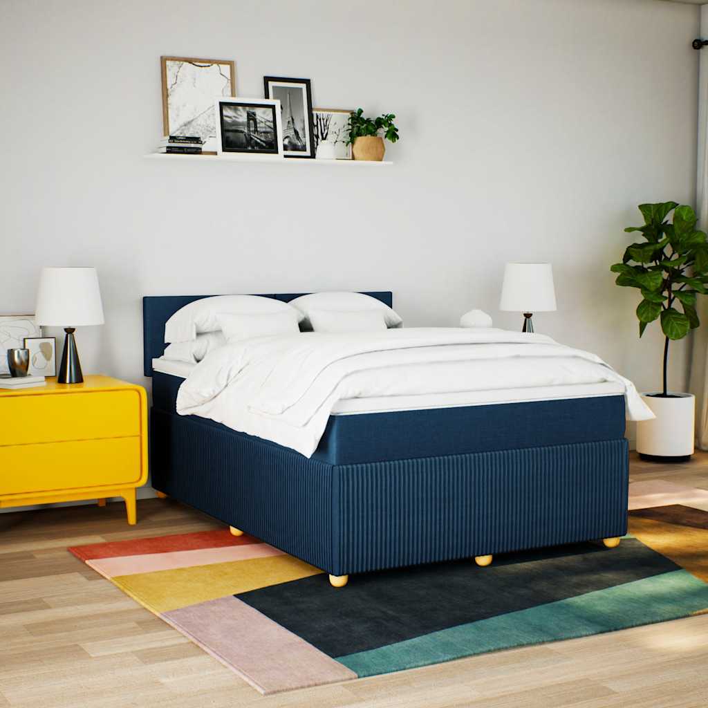 Cama com molas/colchão 140x200 cm tecido azul
