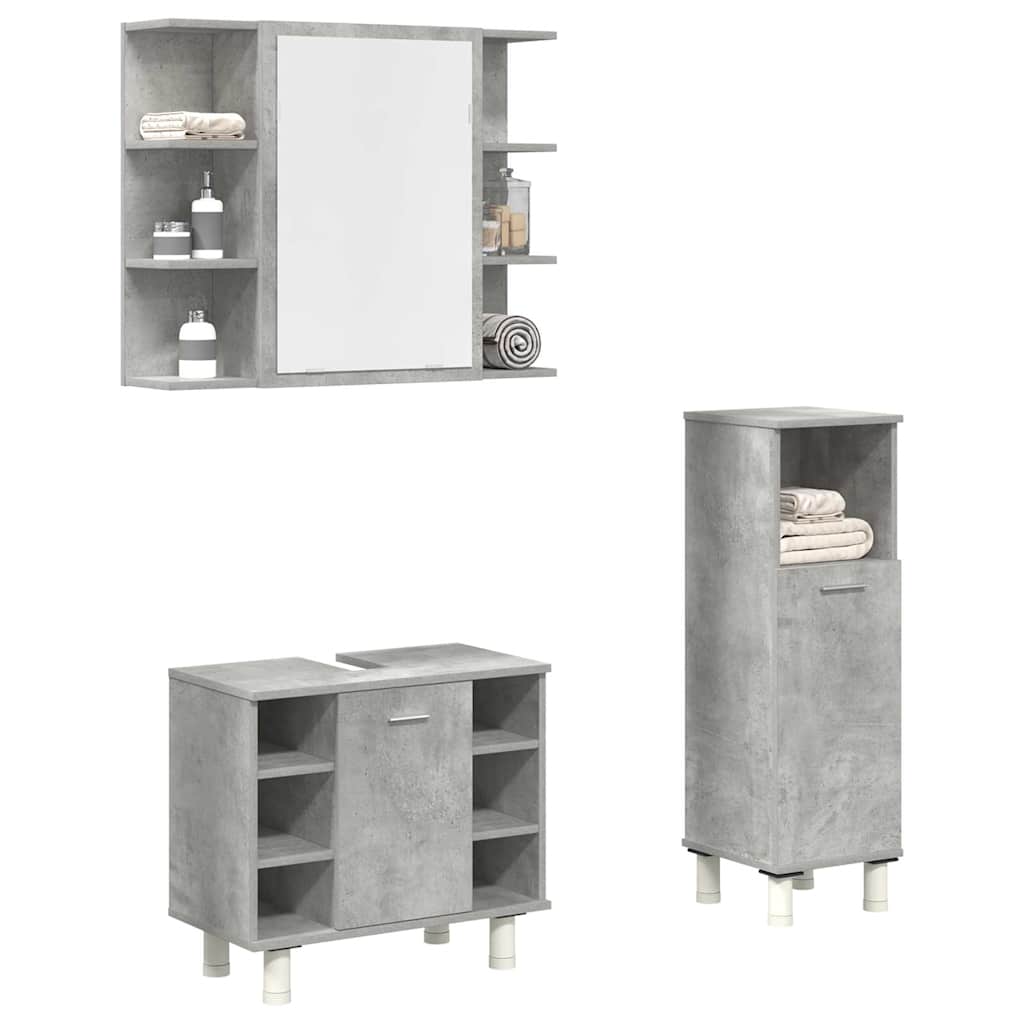 3 Pcs conj. móveis casa banho derivados madeira cinza cimento
