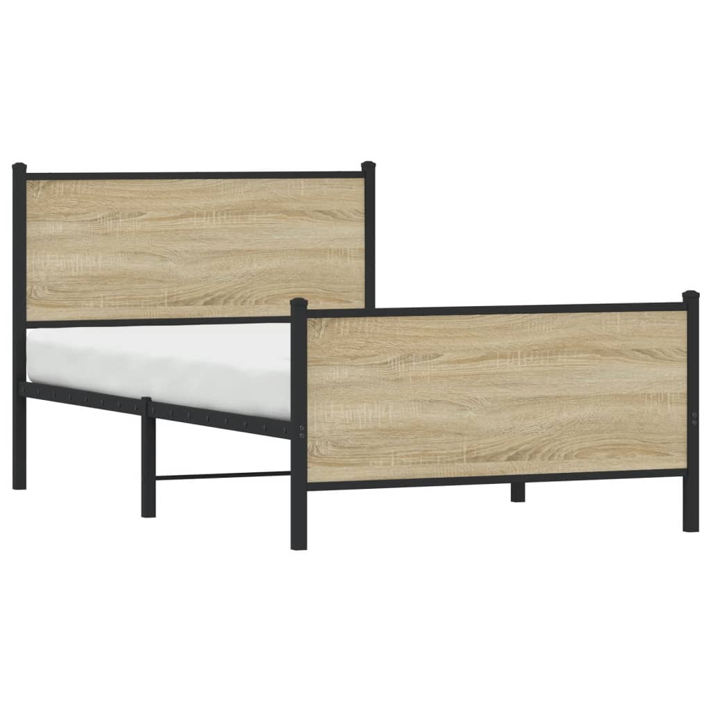 Estrutura de cama sem colchão 100x200 cm metal carvalho sonoma