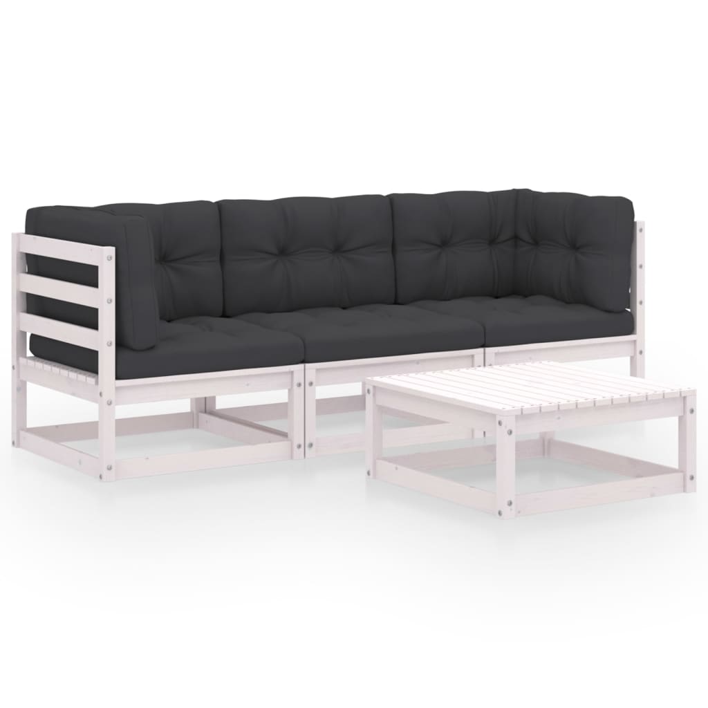 4 Pcs conjunto lounge de jardim com almofadões pinho maciço