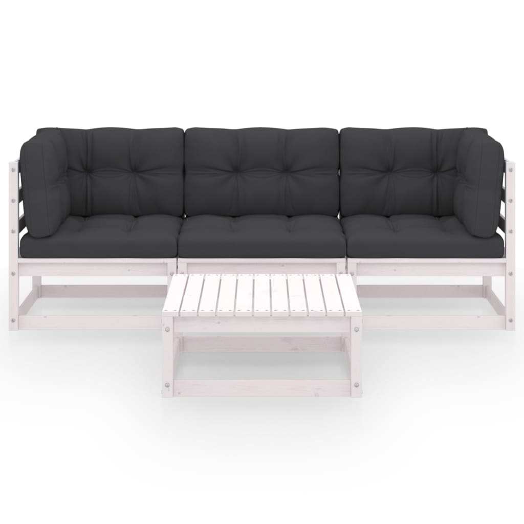 4 Pcs conjunto lounge de jardim com almofadões pinho maciço