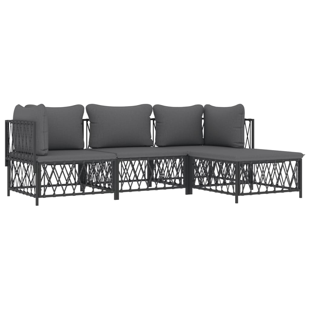 4 Pcs conjunto lounge de jardim com almofadões aço antracite