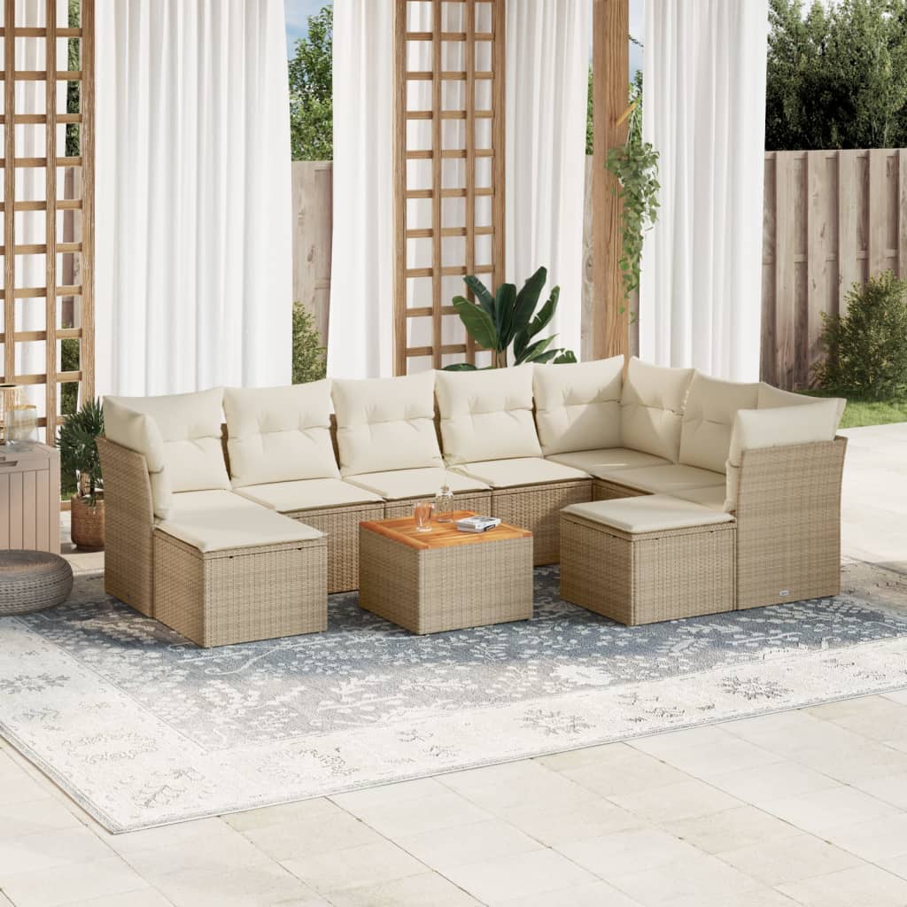 10 Pcs conjunto de sofás p/ jardim com almofadões vime PE bege