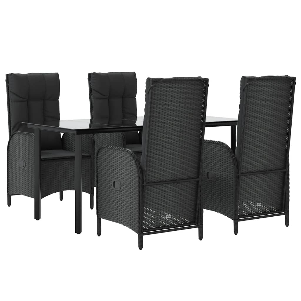 5 Pcs conjunto de jantar p/ jardim c/ almofadões vime PE preto