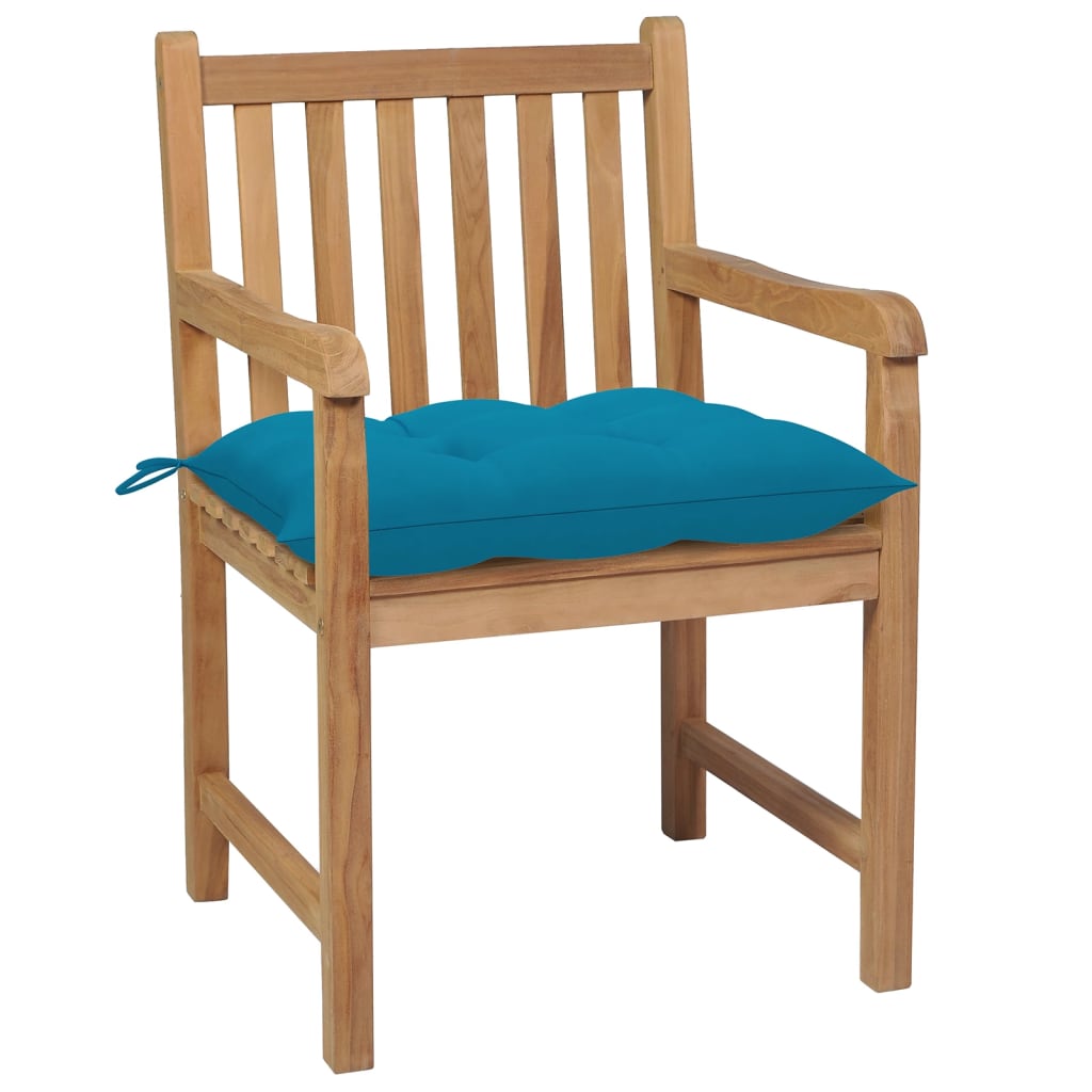 Cadeiras de jardim c/ almofadões azul-claro 6 pcs teca maciça