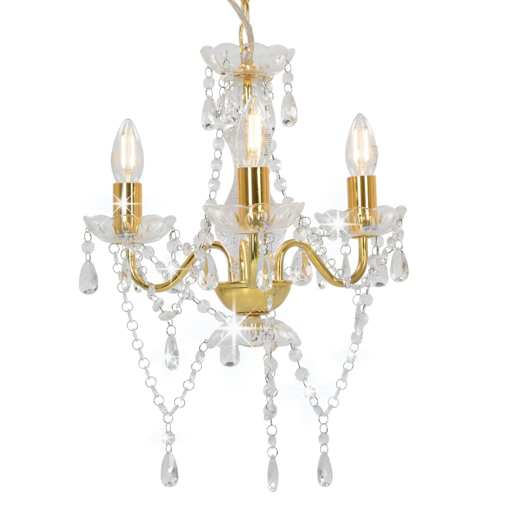 Lustre com contas redondo 3 x e14 dourado