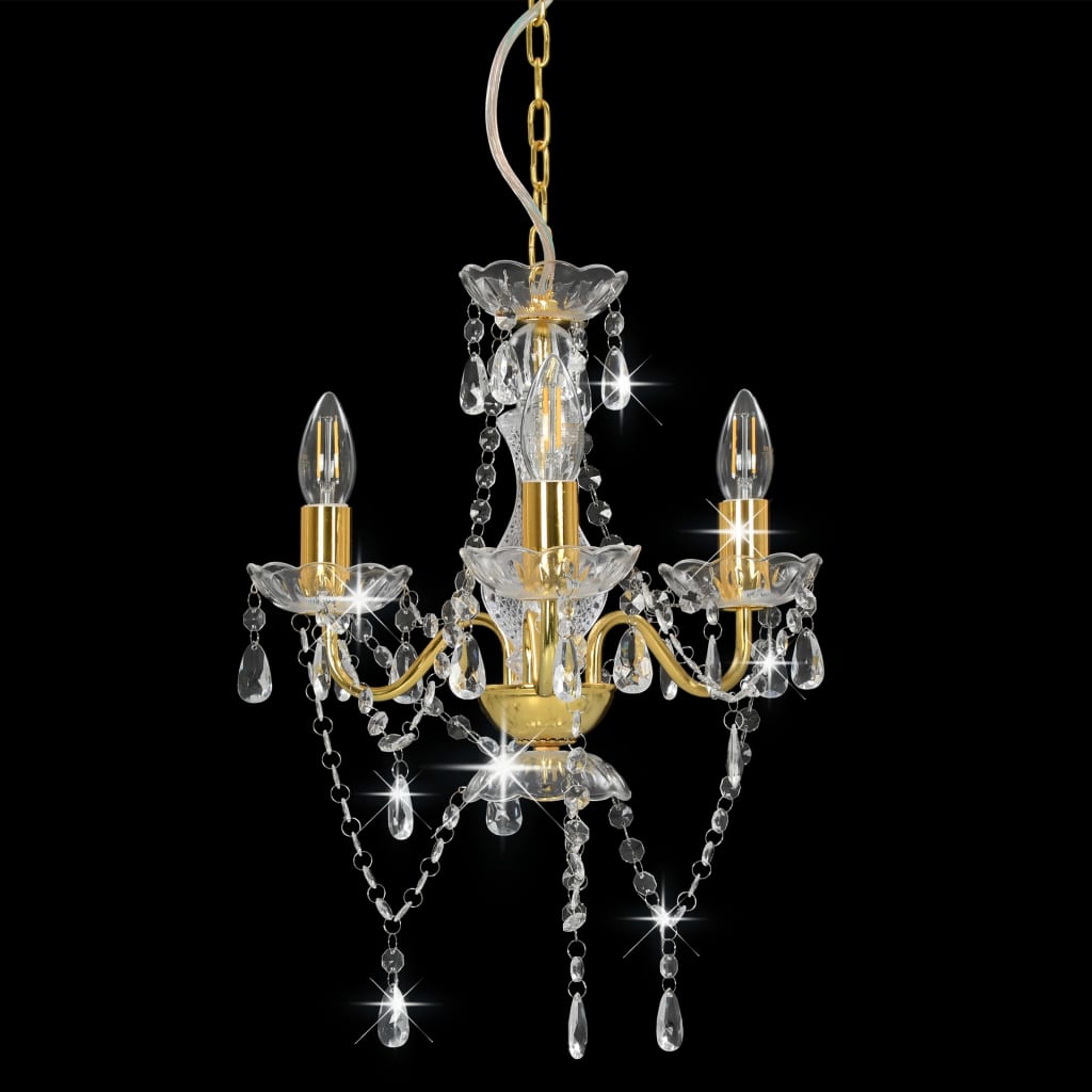 Lustre com contas redondo 3 x e14 dourado