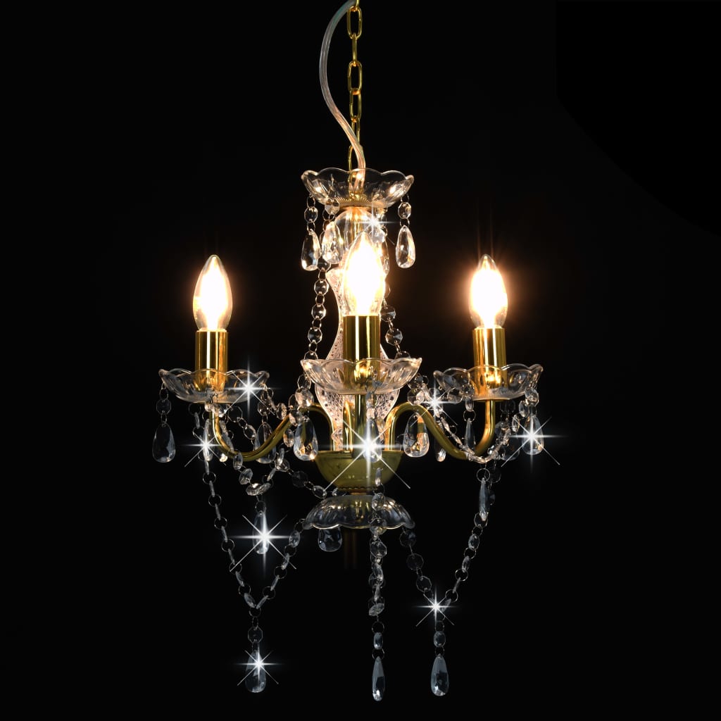 Lustre com contas redondo 3 x e14 dourado