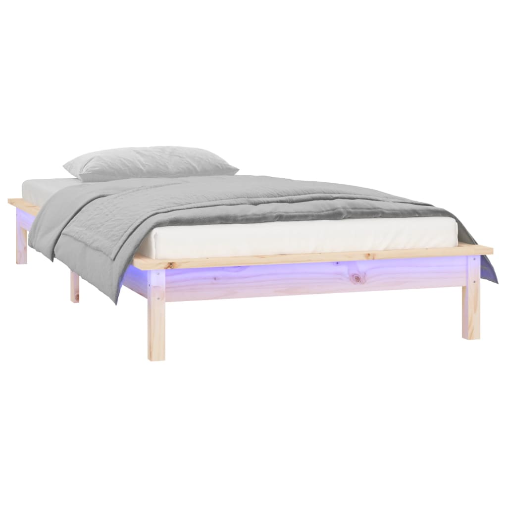Estrutura de cama c/ leds 90x200 cm madeira maciça