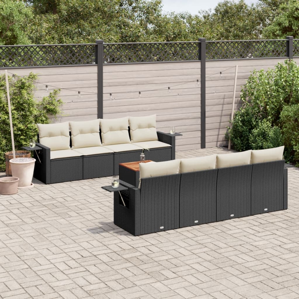 9 Pcs conjunto de sofás p/ jardim c/ almofadões vime PE preto