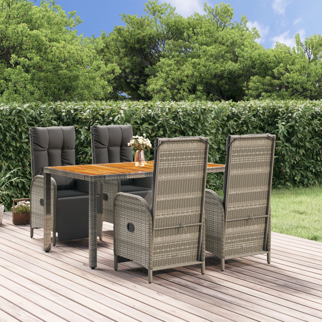 5 Pcs conjunto de jantar p/ jardim c/ almofadões vime PE cinza