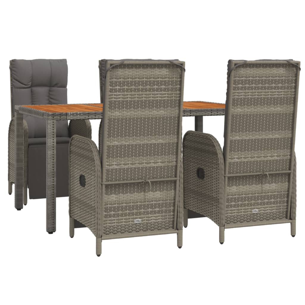 5 Pcs conjunto de jantar p/ jardim c/ almofadões vime PE cinza