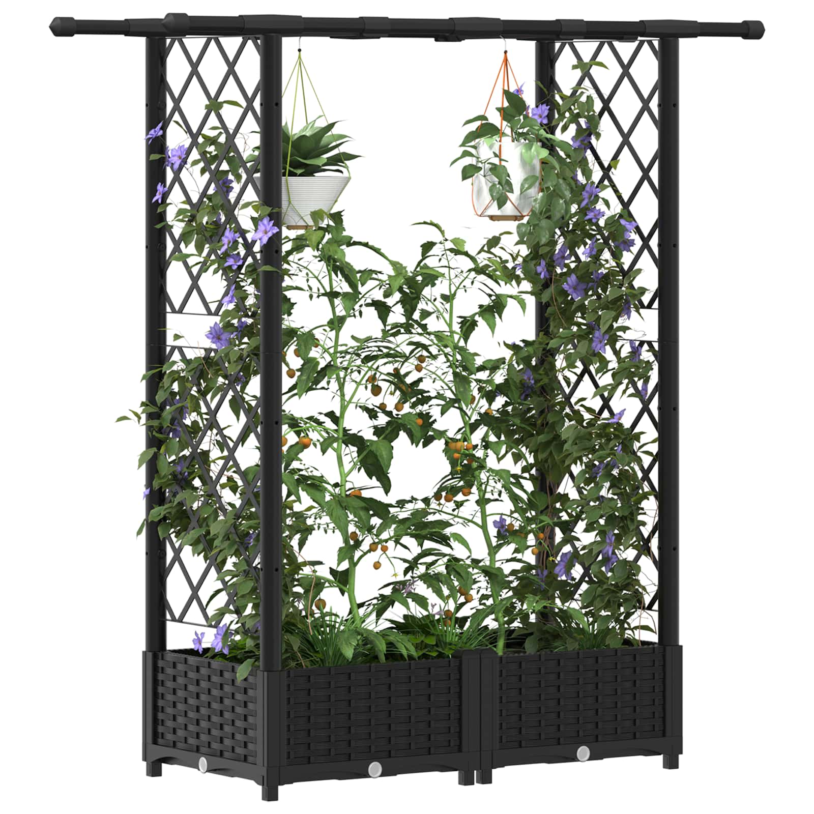Cama elevada com treliça e telhado preto 122,5 x 40 x 121 cm PP