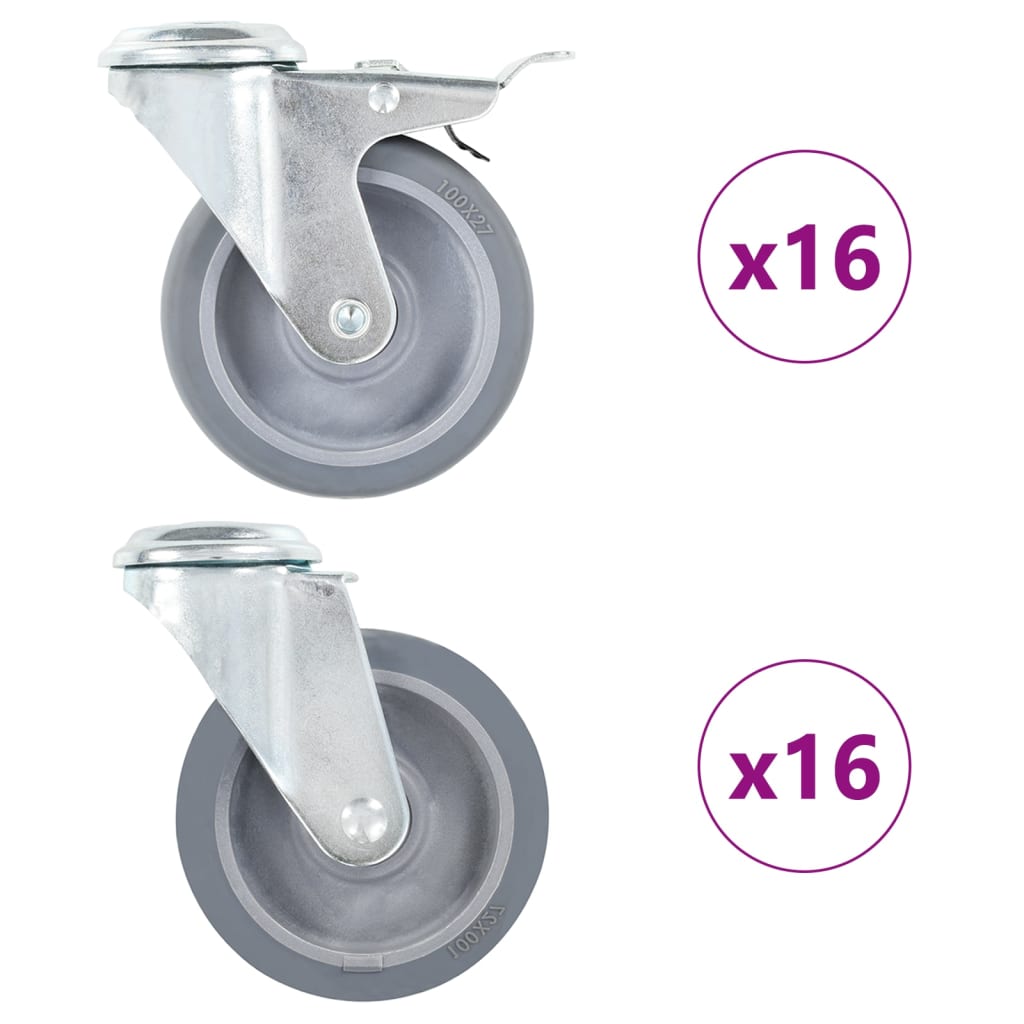 32 Pcs rodas giratórias com furo roscado 100 mm