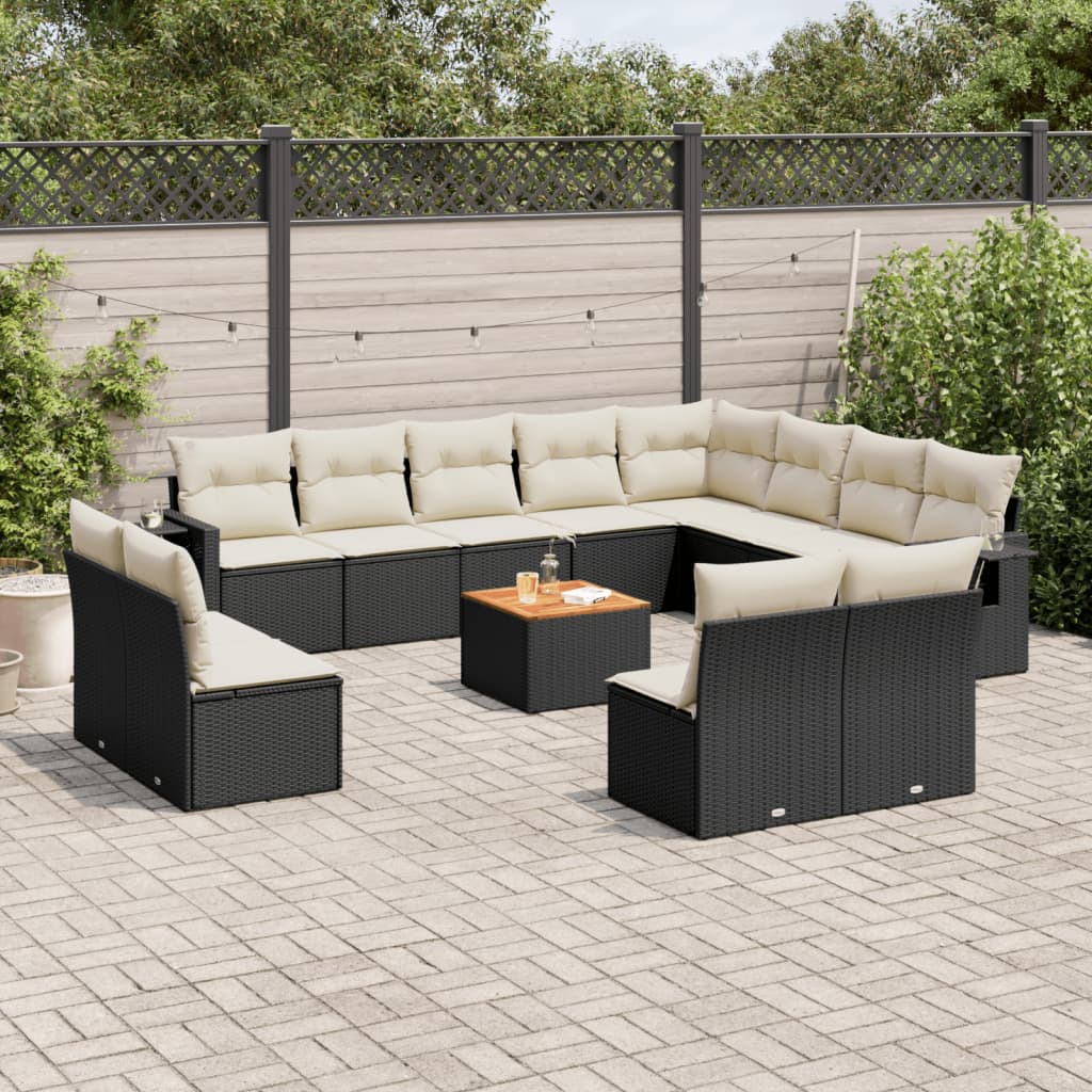 13 Pcs conjunto de sofás de jardim com almofadões vime PE preto