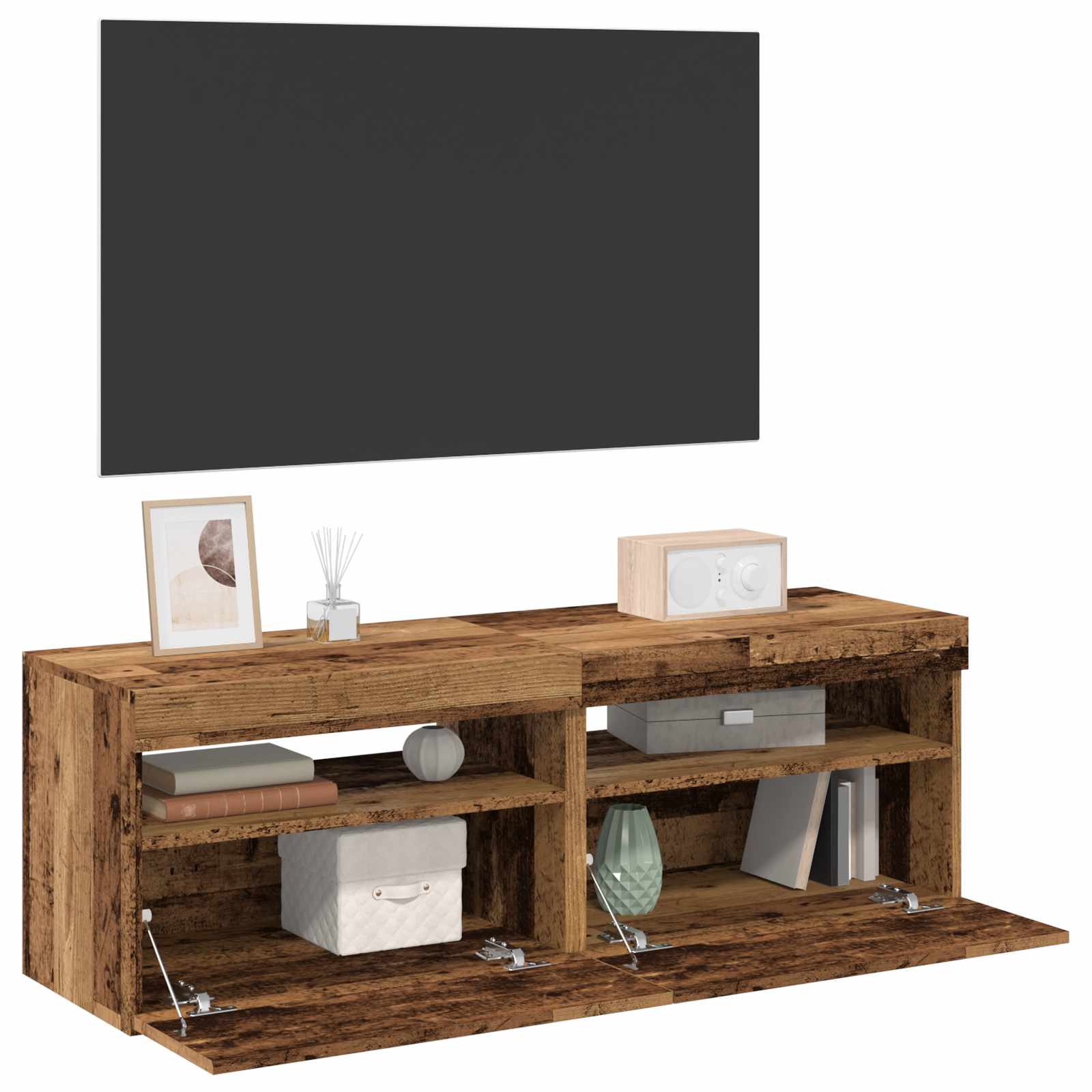 Móveis de TV com luzes LED 2pcs derivados madeira madeira velha