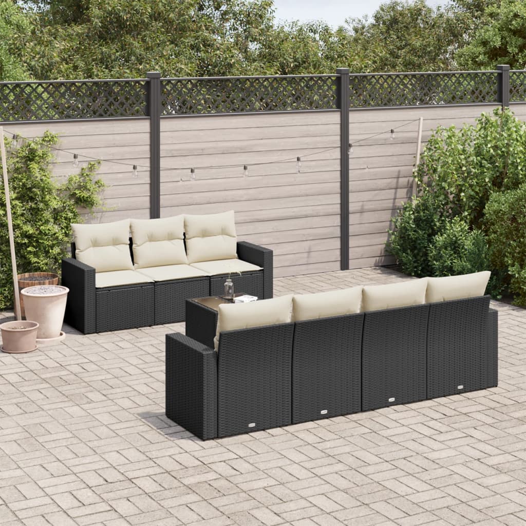 8 Pcs conjunto sofás de jardim com almofadões vime PE preto
