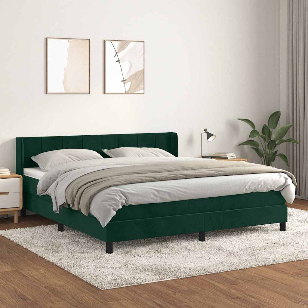 Cama com molas/colchão 180x200 cm veludo verde-escuro