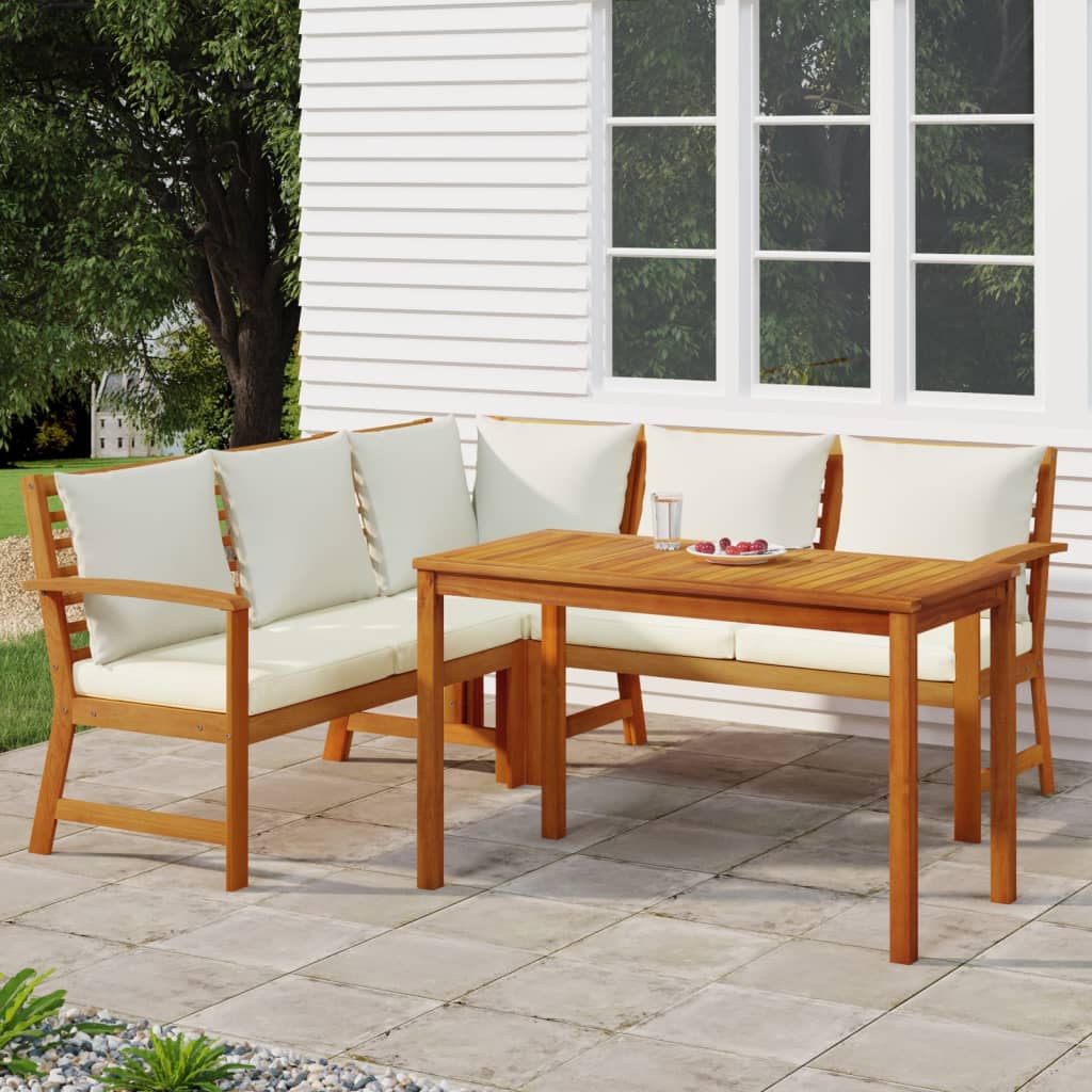 4 Pcs conj. jantar jardim c/ almofadões madeira acácia maciça