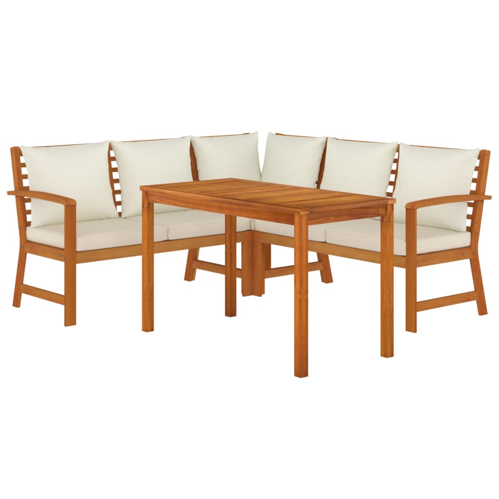 4 Pcs conj. jantar jardim c/ almofadões madeira acácia maciça