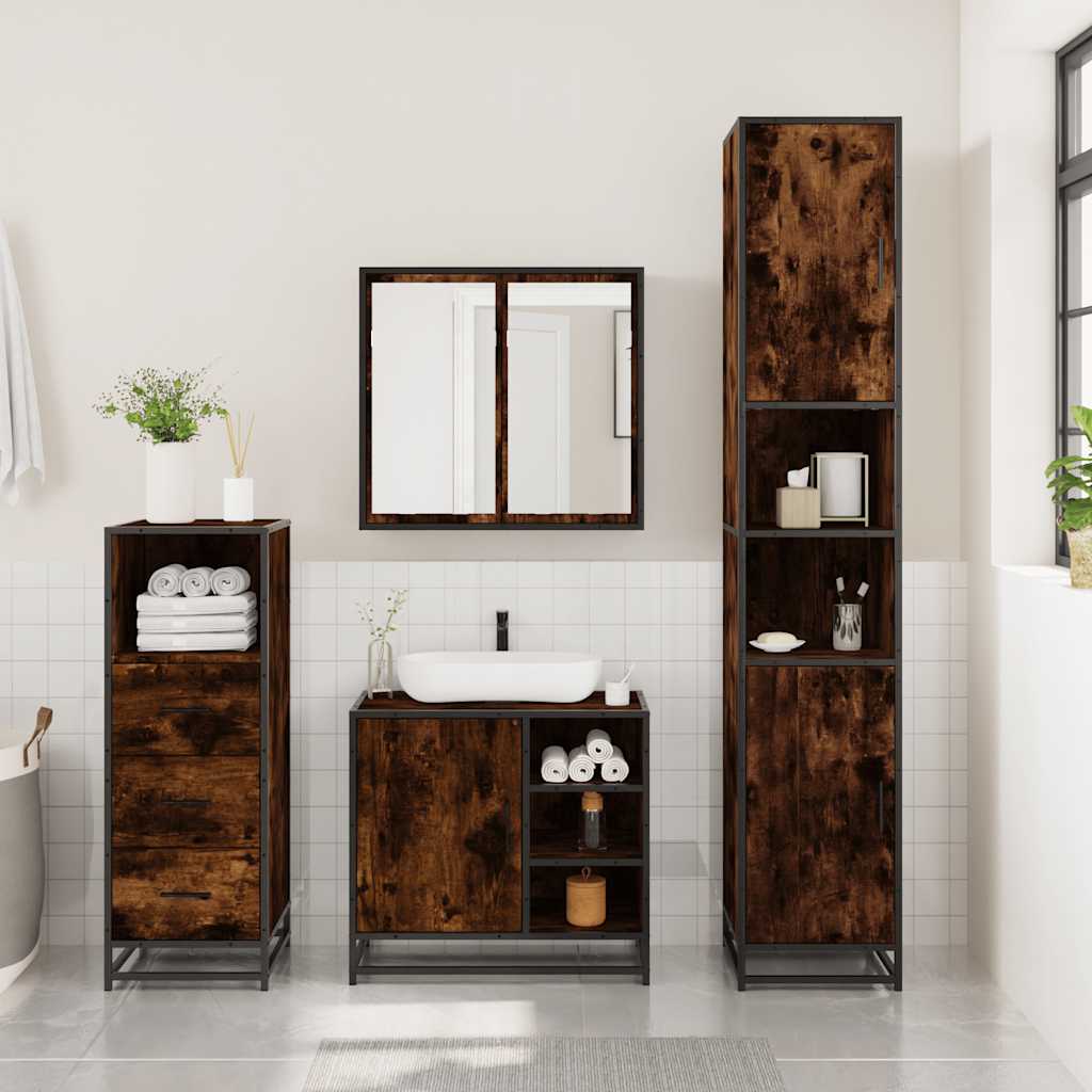 3 Pcs conjunto de móveis wc madeira processada carvalho fumado