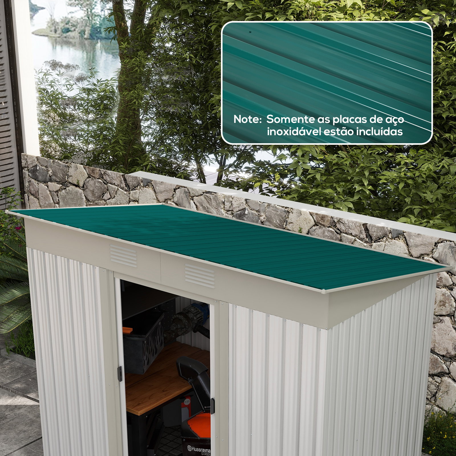 Conjunto de 12 painéis para teto de aço galvanizado chapas perfiladas de teto 7m² para abrigo de ferramentas 129x45cm verde
