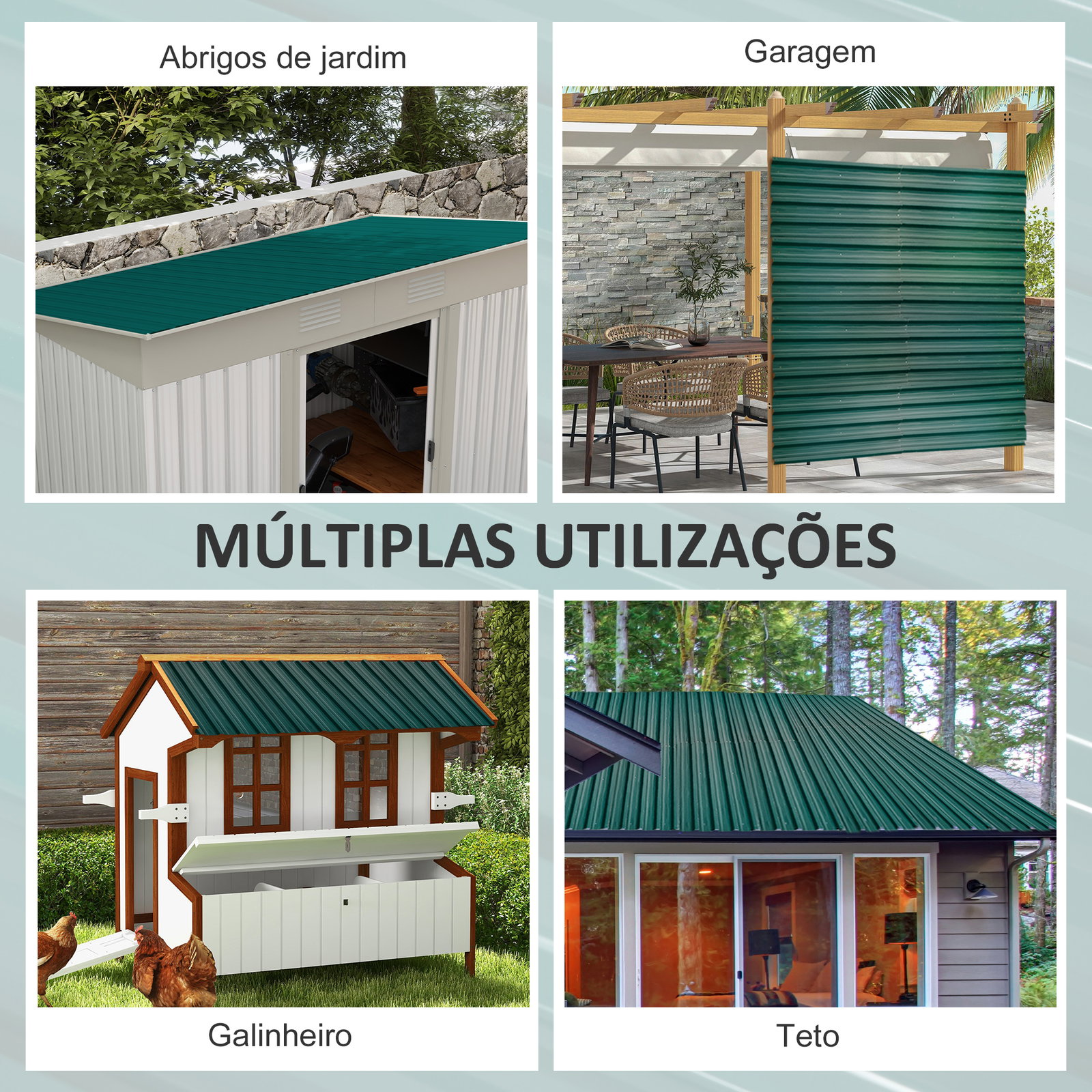 Conjunto de 12 painéis para teto de aço galvanizado chapas perfiladas de teto 7m² para abrigo de ferramentas 129x45cm verde