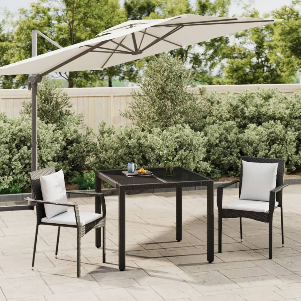 3 Pcs conjunto de jantar p/ jardim c/ almofadões vime PE preto