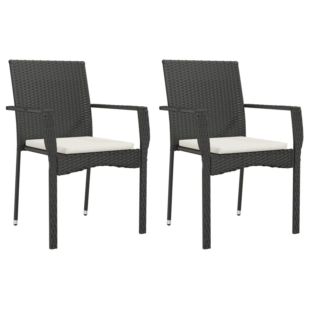 3 Pcs conjunto de jantar p/ jardim c/ almofadões vime PE preto