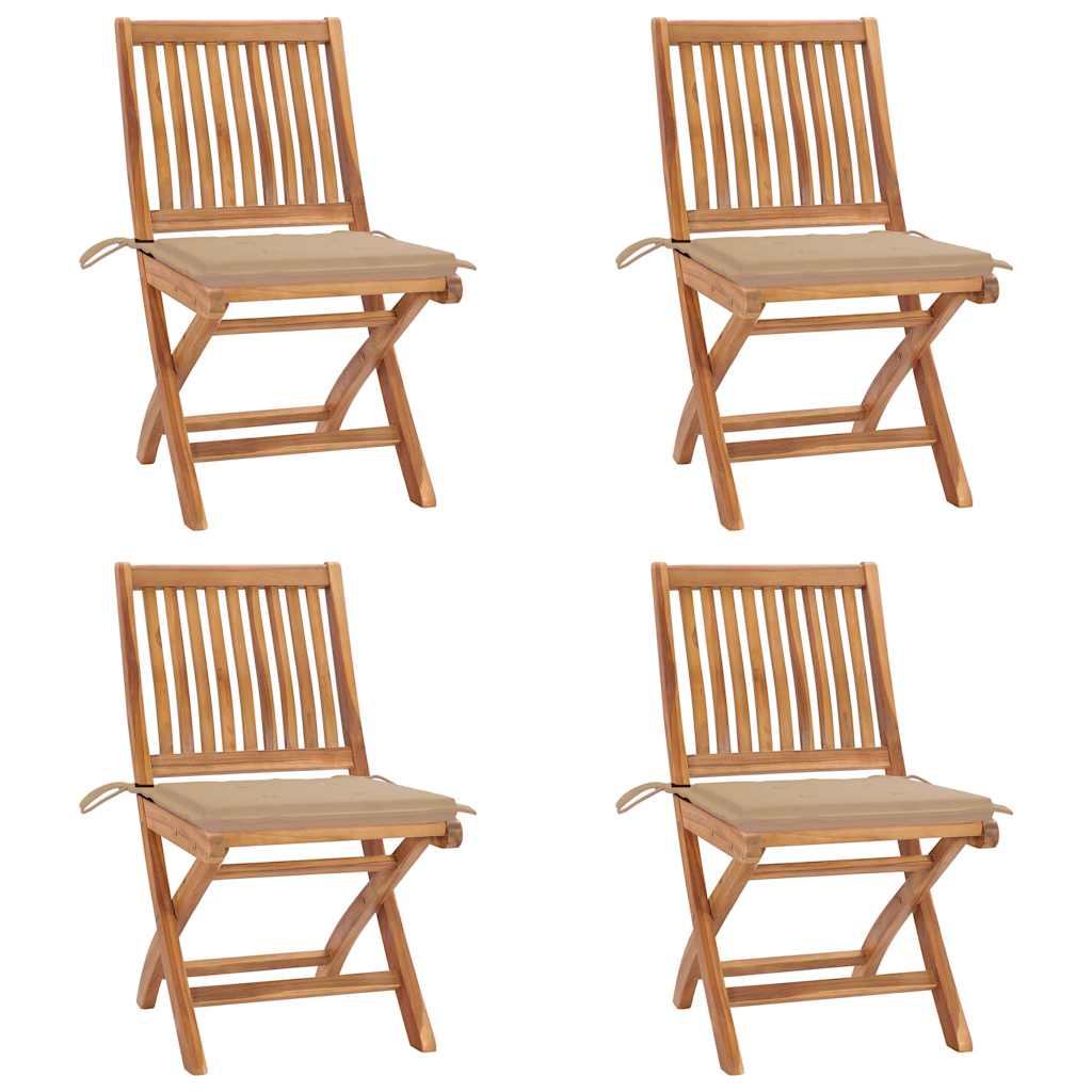 Cadeiras de jardim dobráveis c/ almofadões 4 pcs teca maciça