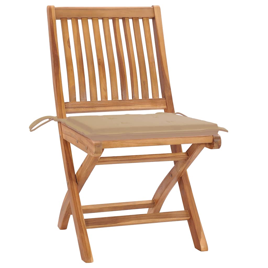 Cadeiras de jardim dobráveis c/ almofadões 4 pcs teca maciça