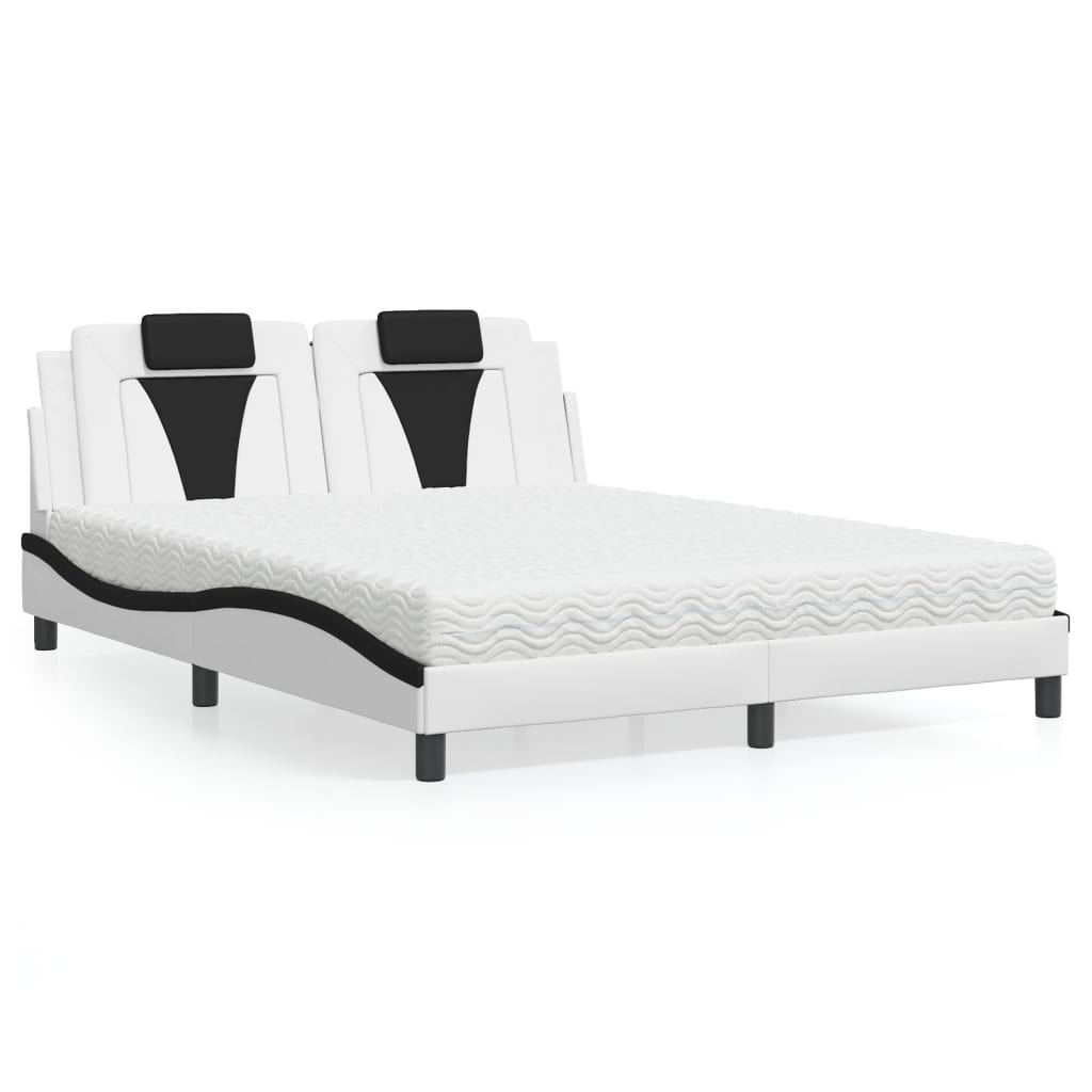 Cama viana com colchão 160x200 cm couro artificial preto e branco