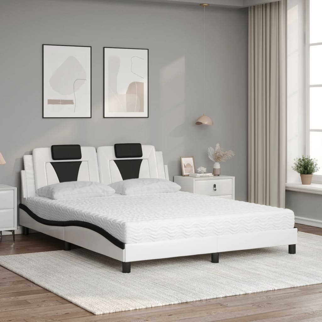 Cama viana com colchão 160x200 cm couro artificial preto e branco