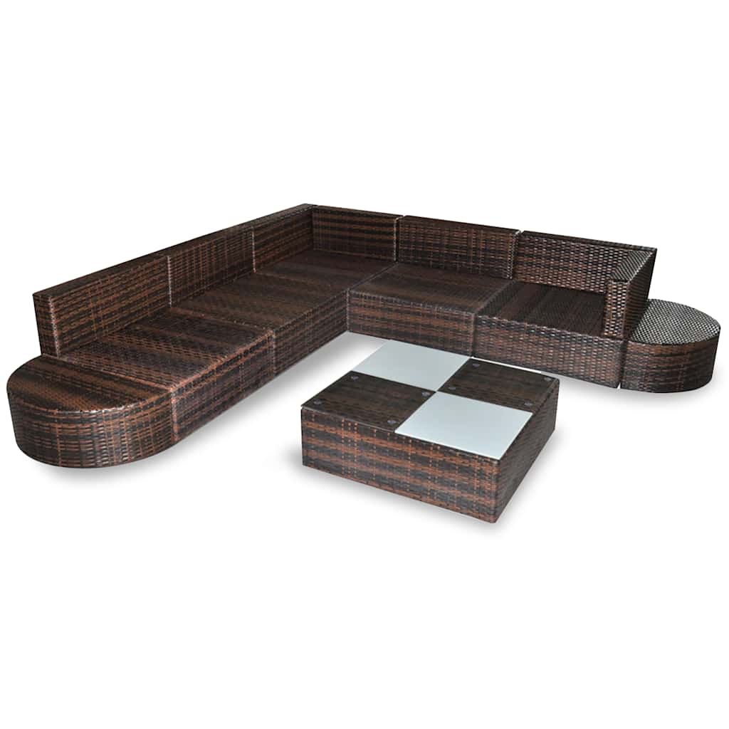 8 Pcs conjunto lounge jardim c/ almofadões vime PE castanho