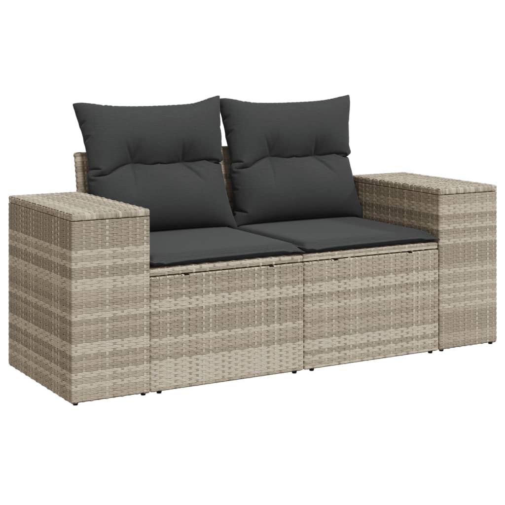 11 Pcs conjunto sofás de jardim c/ almofadões vime PE cinzento