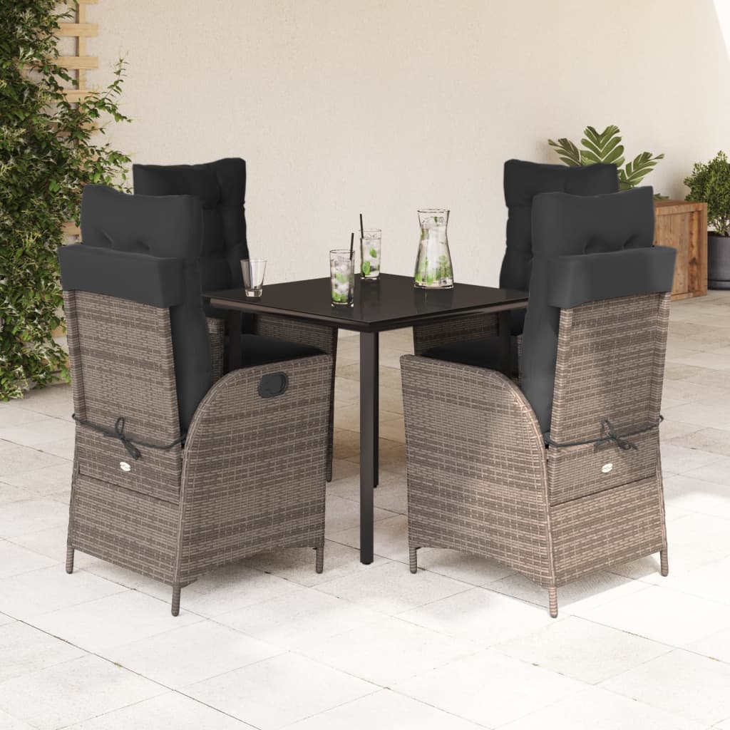 5 Pcs conjunto de jantar p/ jardim c/ almofadões vime PE cinza
