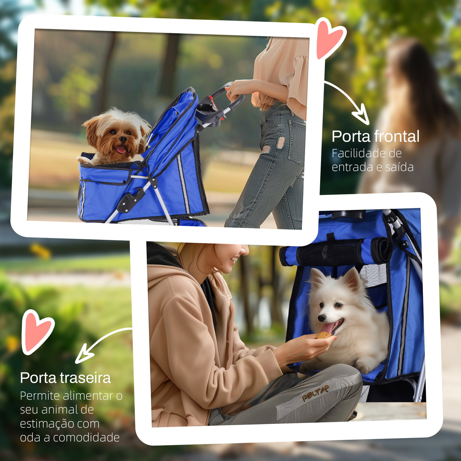 Carrinho para animais de estimação dobrável carrinho para cães e gatos com rodas giratórias cesto e suporte para copos 75x45x97cm azul