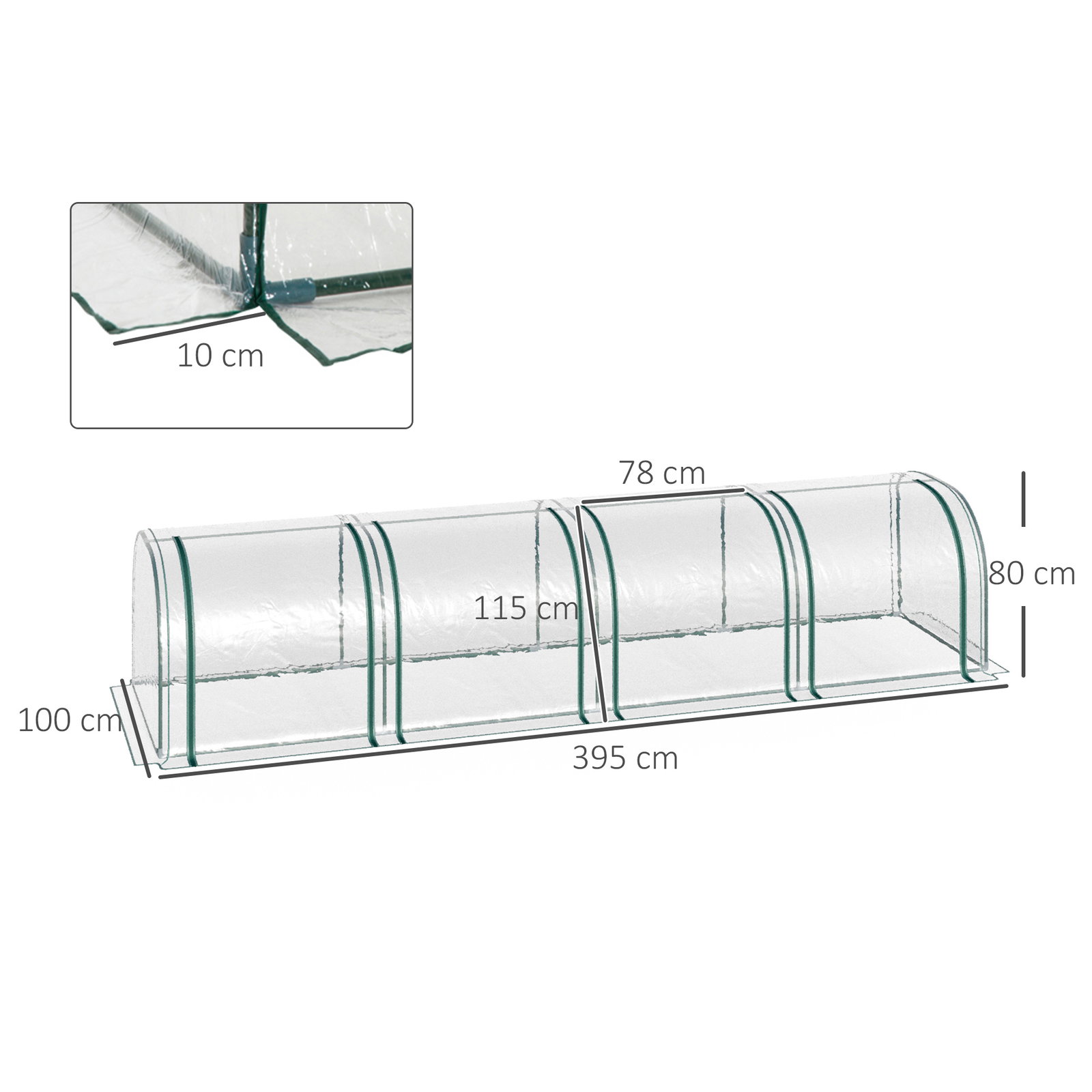 Estufa para jardim estufa pequena para cultivo de plantas com 4 janelas 395x100x80 cm transparente e verde