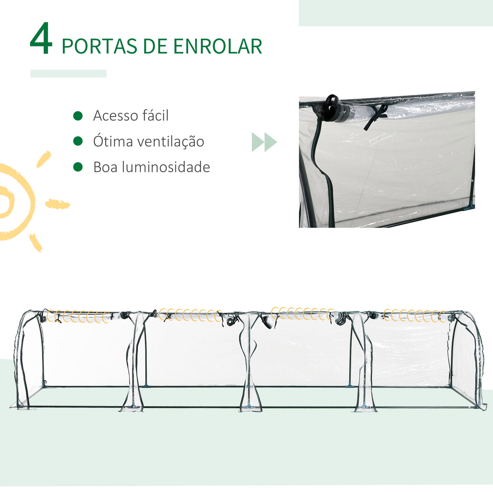 Estufa para jardim estufa pequena para cultivo de plantas com 4 janelas 395x100x80 cm transparente e verde