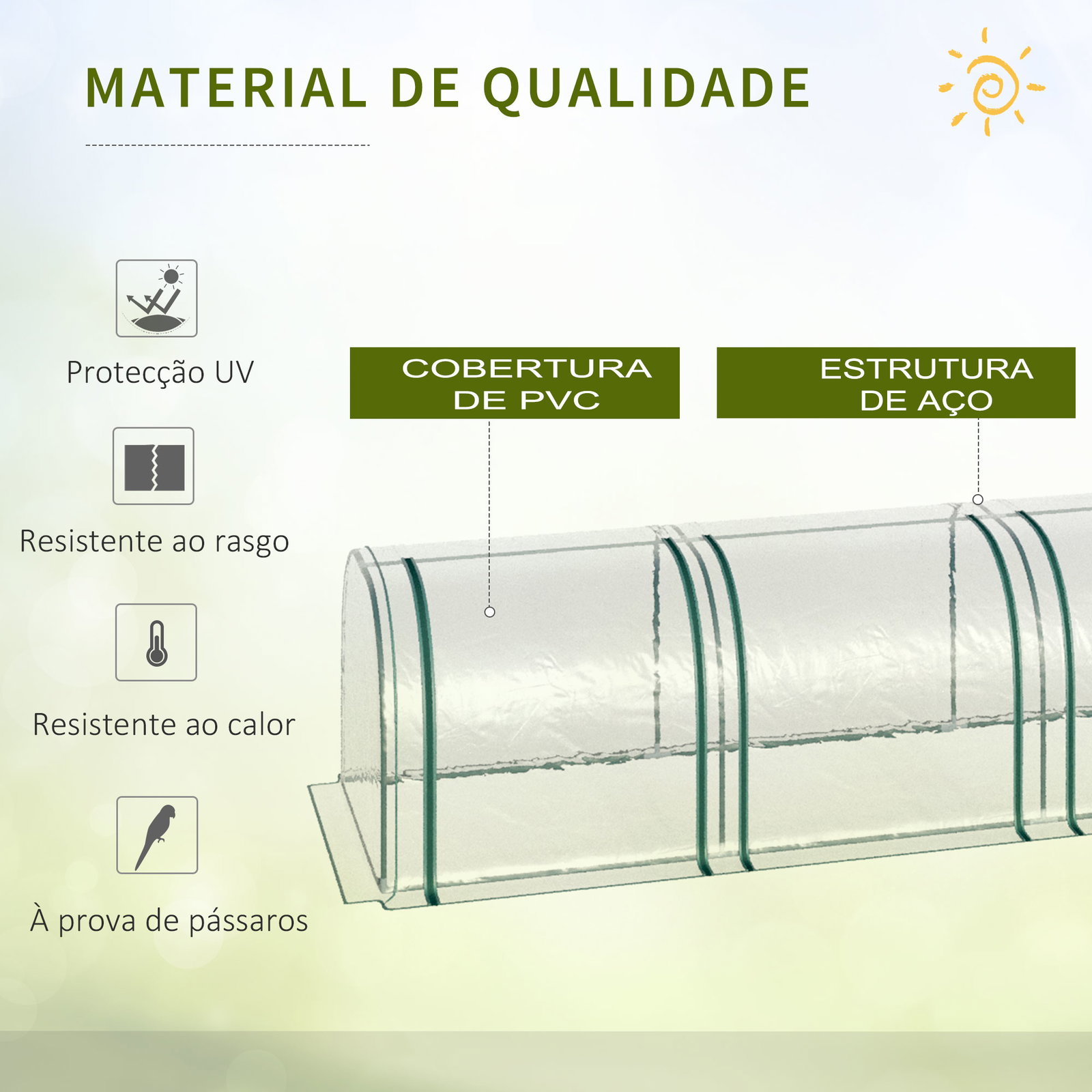 Estufa para jardim estufa pequena para cultivo de plantas com 4 janelas 395x100x80 cm transparente e verde