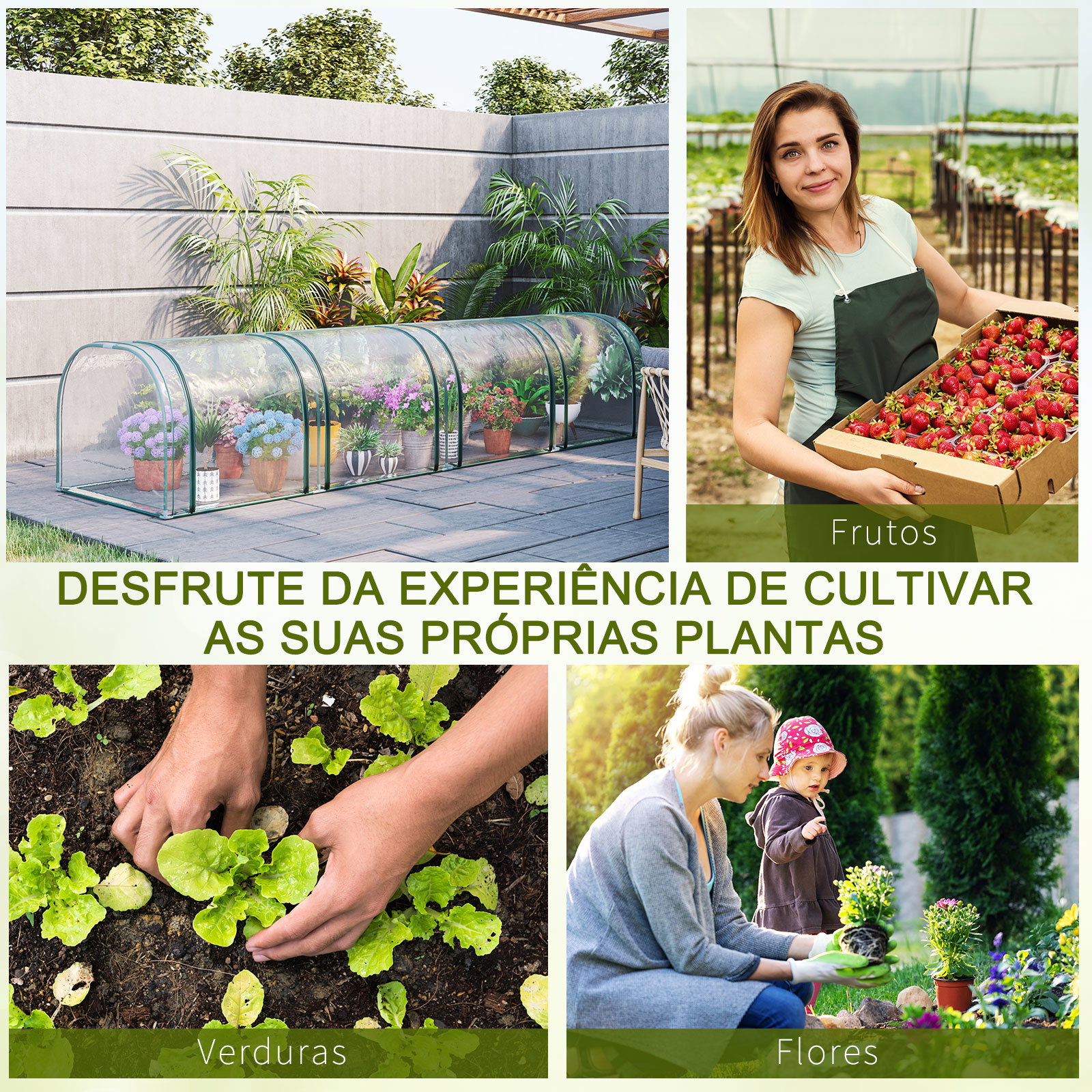Estufa para jardim estufa pequena para cultivo de plantas com 4 janelas 395x100x80 cm transparente e verde