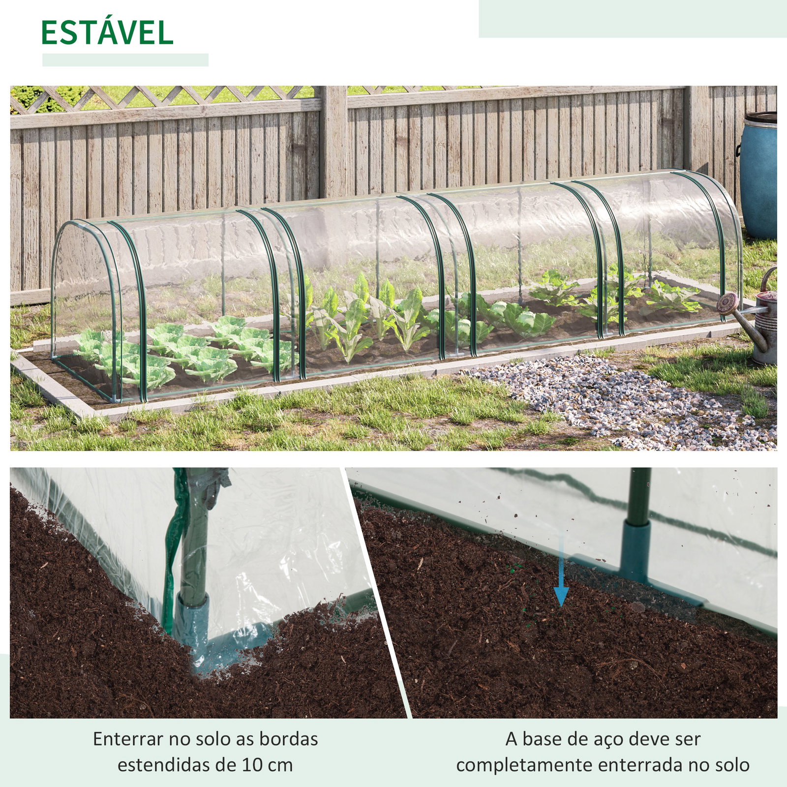 Estufa para jardim estufa pequena para cultivo de plantas com 4 janelas 395x100x80 cm transparente e verde